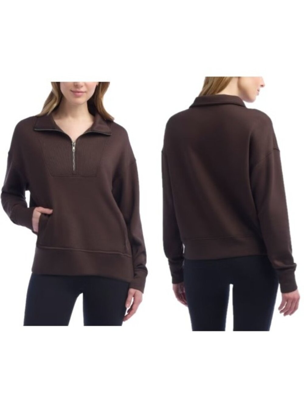 NWT Danskin Women's Luxe Half Zip Pullover, Brown (Deep Earth)